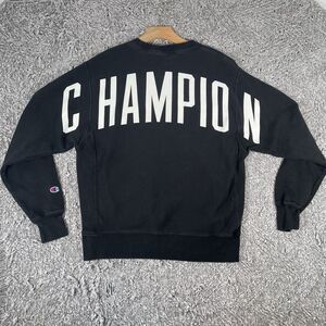 Champion Reverse Weave Sweatshirt Men's Medium Black Spell Out Long Sleeve